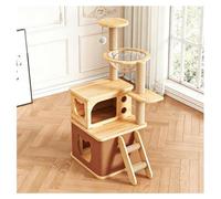 Wooden Cat Tree and 2 Space Pods Agave Scratching Posts Multi-Level Cat Tower H118/158cm (46.5/62.2") Ladder with Steps Teaser Ball Jumping Platform Lookout Tower Includes 2 Cat Beds