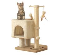 Wooden Cat Tree, Plush Multi Level Cat House Indoor Cats Tower with Sisal Covered Scratching Posts, Pussy Condo Furniture for Active Kitten