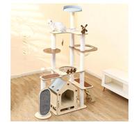 Wooden Cat Tree with Cat House Scratching Board Steps Platform Transparent Space Pod Multi-Level Cat Tower H167cm (65.7") Includes Cat Toys Windmill Fenced Lookout Platform Spacious Cat Bed