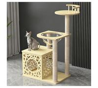 Wooden Cat Tree with Rope-Wrapped Stairs Lookout Platform High-Transparency Space Pod Spacious Open-Design Bed Round Jumping Platform Cat Tower with Reinforced Base Toys Scratch-Resistly Durablility