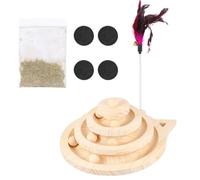 Wooden Cat Turntable with Track Balls, 3 Layer | Nonslip Base, Scratching Play, Furniture Protection, Interactive Track Ball Design, for Cats