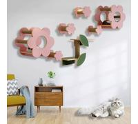 Wooden Cat Wall Shelves, Flower Shape Cat Climbing Frame with Kitten Bed, Jumping Platform, Sisal Column, for Kitten Playing Climbing(8PCS)