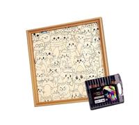 Wooden Cats Shape Coloring Puzzle that Forms a Decorative Photo Frame Design with Lasering Cut Edges for Easy Assembly Kids Puzzle Painting Tool
