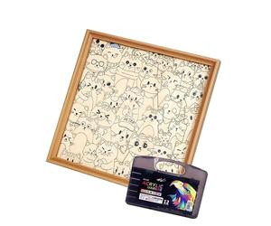 Wooden Cats Shape Coloring Puzzle that Forms a Decorative Photo Frame Design with Lasering Cut Edges for Easy Assembly Kids Puzzle Painting Tool