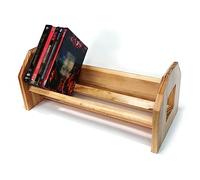 Wooden CD Display Stand Vinyl Record Storage Holder, Tabletop CD Display Stand, Vintage Pine Wood Music Album Store Rack, Holds up to 50 Albums or CDs Multi-Functional CD Organizer Holder(Natural)