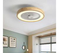 Wooden Ceiling Fan with Lighting LED Light, Invisible Fan Ceiling Light, Dimmable with Remote Control, Quiet Fan Lamp, Ceiling Lamp for Bedroom, Dining Room, Children's Room, Living Room, ø50cm