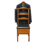 Wooden Chair Valet With Cushion Wardrobe Suit Valet Stand Organizer With Drawer Jacket Hanger Trouser Bar And Tie & Belt Bar Floor Standing Clothes Valet