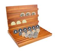 Wooden Challenge Coin Holder, 11-Tier Large Capacity Challenge Coin Display Holds Up to 80 Coins, Versatile Display Stand for Medals, Pins and Tickets, Home Decoration (Natural Wood Color)