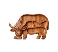 Wooden Charcuterie Tray with Cow Rabbit Engraving and Practical Segments for Fruits Cheese and Meat Display (Cow A)