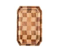 Wooden Checkerboard Rectangular Tray Set of 2, Decorative Platters for Food, Drinks and Home Display (34×21 cm & 30×18 cm)