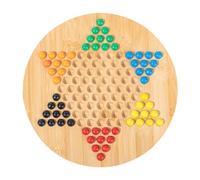 Wooden Checkers Set - Natural Board Game, Marble Strategy Play | Hexagonal Size Glass Piece Checkerboard With Colorful Design, Portable Fun Tabletop Entertainment For Family Night Group Competition
