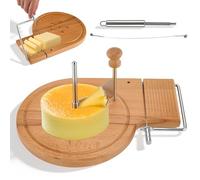 Wooden Cheese Wheel Cutter, Stainless Steel Round Cheese Curler Slicer with Handle, Handheld Manual Cheese Flower Shaver Wheel for Butter Chocolate Home Restaurants Cafes Bakery, Adjustable Thickness