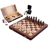 Wooden Chess and Backgammon Set 30 cm - Reversible Folding 2 in 1 Board Game with Pieces Included, Classic Strategy Travel Game