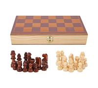 Wooden Chess Game, Folding Chess Board, Handmade Portable Travel Chess Game with Toy Figure Storage Compartments, Beginner Chess Game and Adults, #511