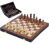 Wooden Chess Set Compact Solid Ash Wood 24.5 cm - Folding Chess Board with Carved Pieces, Classic Strategy Game and Travel Play 150205