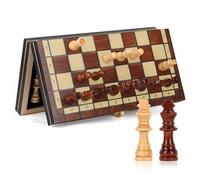 Wooden Chess Set for Adults, OOCOME Magnetic Travel Chess Board Foldable Boards Game with Portable Storage Board for Beginners, Gift for Children, Family and Friends