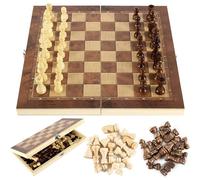 Wooden Chess Set,Portable Foldable Traditional Strategy Play Kit,3 IN 1 Chess Game Draughts Backgammon,Chess Board for Adults Kids Children Boys Girls Family Beginners Travel Gifts Toys(29x29 cm)