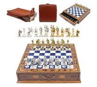 Wooden Chess Set with Storage, Handmade Chess Set, Premium Chess Board, Chess sets for adults, Medieval Chess Set (blue)