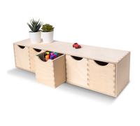 Creative Deco Mini Wooden Chest of Drawers | 57x13x13cm | 5 Compartments | Desk Organiser for Paper Work Documents | Plain Stationary Organiser for Office Accessories | Large Storage Box with Drawer