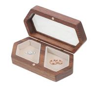 Wooden Chest With Two Slots - 4" Compact Elegant Wedding Ring Container Decorative Jewellery Storage Box | Romantic "Marry Me Moment" Photography Prop, Vanity, Couples, Promise