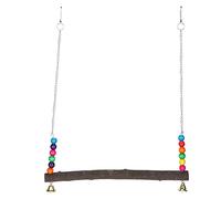 Wooden Chicken Swing Toy | Sturdy Stainless Steel Chain & Flat Bar | Suspensible Perch for Chickens/Ducks/Birds | Safe Wood & Colorful Beads