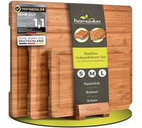 Wooden Chopping Board, Set of 3, Premium Breakfast Boards, Solid Bamboo 2 cm Thick, Includes Stand, Wooden Board, Serving Plate with Juice Groove for the Kitchen