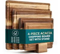 Wooden Chopping Boards Sets 4 Piece with Stand,FSC Certified Acacia Wooden Cutting Board Set,21 26 33 40cm Hardwood Kitchen Chopping Boards for Fruits,Bread,Raw Meat,Steak,BBQ (4 Piece)