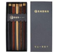 Wooden Chopsticks Set, Reusable Sushi Chopsticks, Handmade Mahogany Chopsticks Gift Set with Copper Inlay, Natural Non - Tableware for Household and Dining