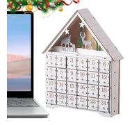 Wooden Christmas Advent Countdown Calendars House - Christmas Calender Decoration with 24 Drawers and LED Lights - Holiday House Calender Festive for Home Ofice Decors