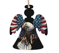 Wooden Christmas American Eagle Flag Print Ornaments,Xmas Tree Decorations,4 Designs-Angel,Xmas Tree,Snowman,Bell
