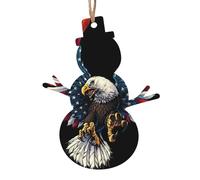 Wooden Christmas American Eagle Flag Print Ornaments,Xmas Tree Decorations,4 Designs-Angel,Xmas Tree,Snowman,Bell
