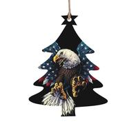 Wooden Christmas American Eagle Flag Print Ornaments,Xmas Tree Decorations,4 Designs-Angel,Xmas Tree,Snowman,Bell