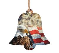 Wooden Christmas American Flag Fire Eagle Print Ornaments,Xmas Tree Decorations,4 Designs-Angel,Christmas Tree,Snowman,Bell
