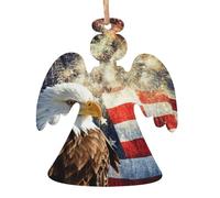Wooden Christmas American Flag Fire Eagle Print Ornaments,Xmas Tree Decorations,4 Designs-Angel,Christmas Tree,Snowman,Bell