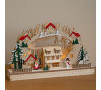 Wooden Christmas Candle Bridge with Warm White LED Village Scene