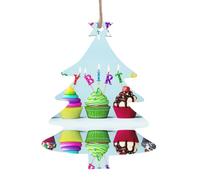 Wooden Christmas Colorful Happy Birthday Cupcakes Print Ornaments,Xmas Tree Decorations,4 Designs-Angel,Christmas Tree,Snowman,Bell