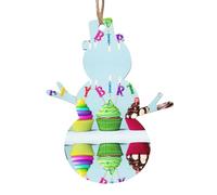 Wooden Christmas Colorful Happy Birthday Cupcakes Print Ornaments,Xmas Tree Decorations,4 Designs-Angel,Christmas Tree,Snowman,Bell