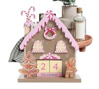 Wooden Christmas Countdown Calendar - Gingerbread Themed Tabletop Ornament, Reusable Advent Countdown Decor with Blocks number for Table Shelf School Apartment Dormitory Hotel Mantel Bookshelf Display