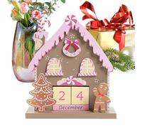 Wooden Christmas Countdown - Christmas Gingerbread Decorations, Decorative Table Calendar, Festive Gingerbread House, Seasonal Holiday Display | For Table Shelf School Apartment Dormitory Hote
