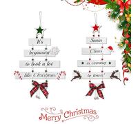 Wooden Christmas Decoration, 2 Pcs Christmas Handing Decorations with Bell, Xmas Door Decoration for Indoor Hanging, Windows, Christmas Trees, Wall
