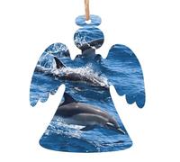 Wooden Christmas Dolphins In The Sea Print Ornaments,Xmas Tree Decorations,4 Designs-Angel,Xmas Tree,Snowman,Bell