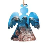 Wooden Christmas Funny Dolphin Looking At You Print Ornaments,Xmas Tree Decorations,4 Designs-Angel,Xmas Tree,Snowman,Bell