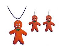 Wooden Christmas Gingerbread Dangle Drop Earrings Necklace Lightweight Handmade Fun Cartoon Christmas Gingerbread Man Cookie Jewelry Sets for Women Xmas Winter Festival Holiday Party Jewelry Gifts, M