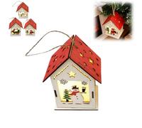 Wooden Christmas Glow Log House Miniature Xmas Village Pendant Luminous Wood House Christmas Tree Decor Lighted Houses Night Light Desktop Ornament for Home Garden Patio