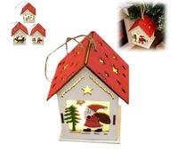 Wooden Christmas Glow Log House Miniature Xmas Village Pendant Luminous Wood House Christmas Tree Decor Lighted Houses Night Light Desktop Ornament for Home Garden Patio