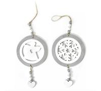 Wooden Christmas Hanging Ornaments Set of 2 Grey & White Snowflake Angel Decorations 40cm Festive Hanging Holiday Decor