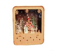 Wooden Christmas House LED Night forlight, Santa's Cabin with Snowman Elk | Hand-Painted Rustic Decor, Warm Glow Tabletop Ornament for Home Desk Shelf, 15x15x5cm Brown