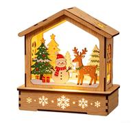 Wooden Christmas House Ornament With Warm LED Lights Rustic DIY Craft