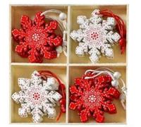 Wooden Christmas Ornament, Classic Red White Tree Hanging Pendant Decorations Set of 12 Natural Wood Carved Design(Snowflakes)