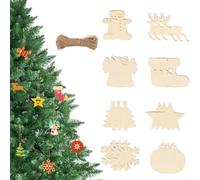Wooden Christmas Ornaments,24Pcs Christmas Crafts Unfinished Wood Slices with Cords,Round Angel Snowflake Star Elk Christmas Tree Blank Wood Ornaments Pendants for DIY Crafts Xmas Tree Decoration